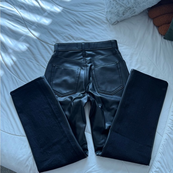 24XS Abercrombie & Fitch Black Mixed Fabric Ultra High-Rise Straight Jeans Pants - Picture 3 of 4